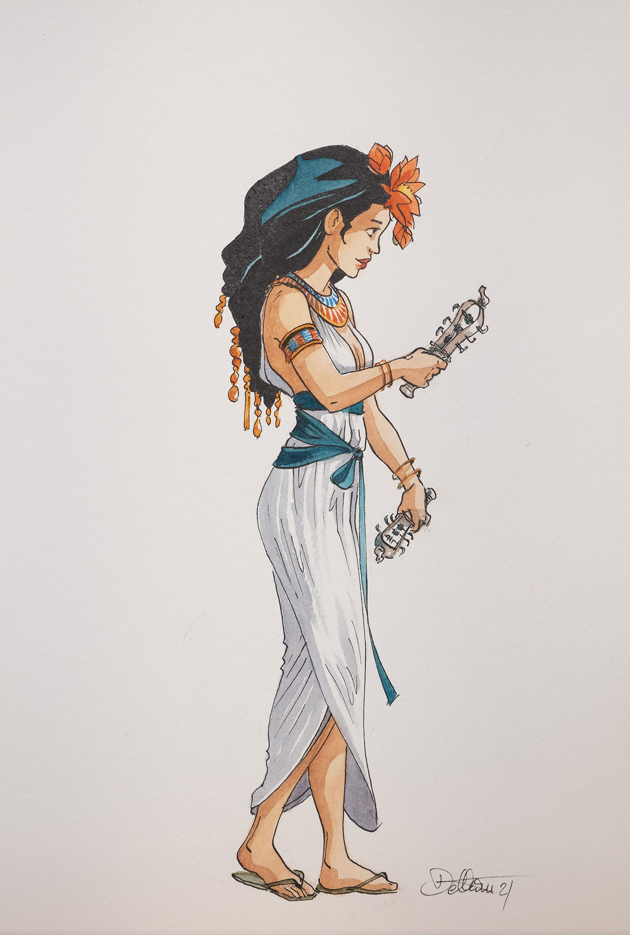 Isabelle DETHAN — The Straw king — Original illustration - Neith playing sistrum Isabelle DETHAN — The Straw king — Original illustration - Neith playing sistrum