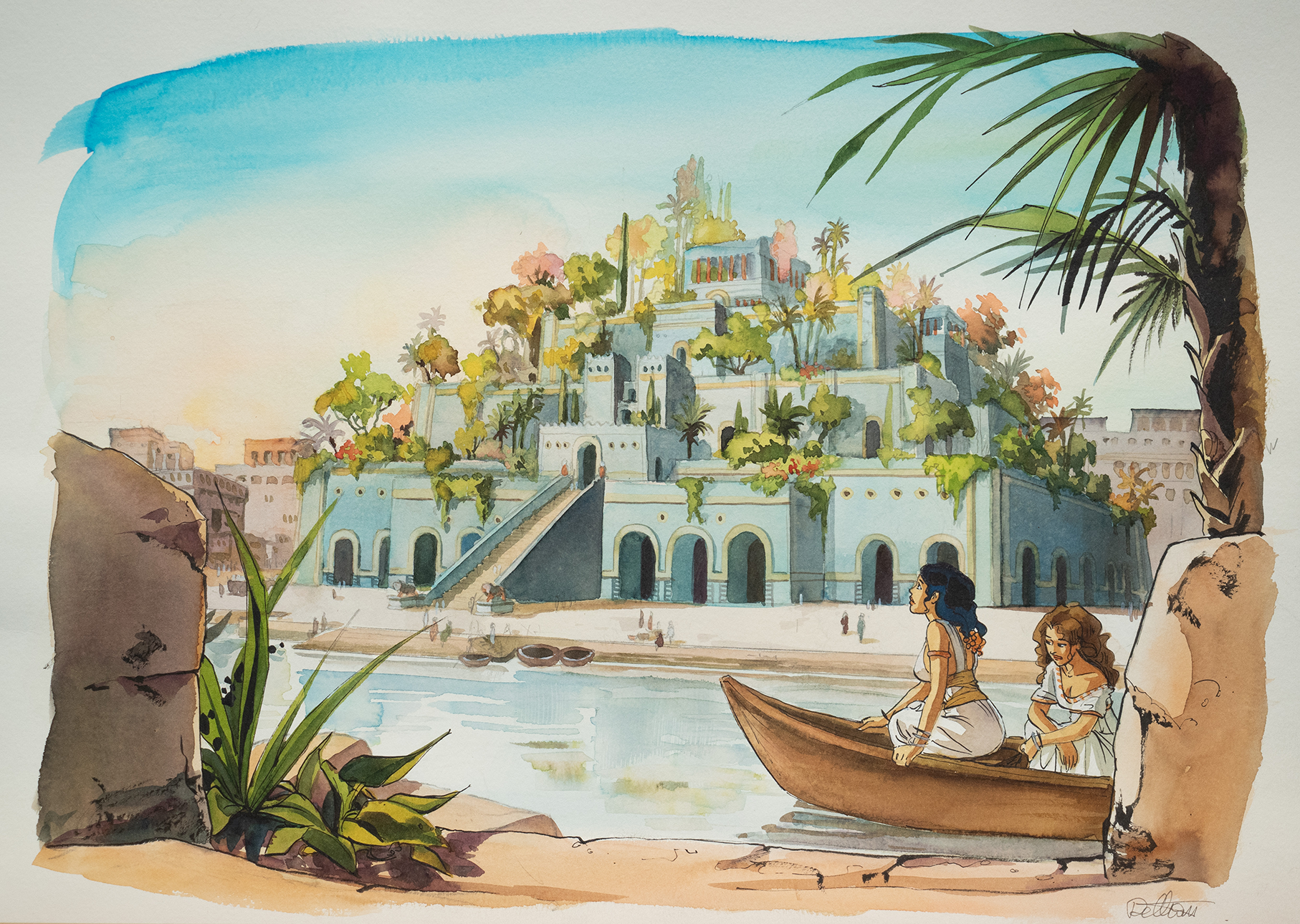 Isabelle DETHAN — The Straw king — Original illustration - Neith and the hanging gardens of Babylon Isabelle DETHAN — The Straw king — Original illustration - Neith and the hanging gardens of Babylon