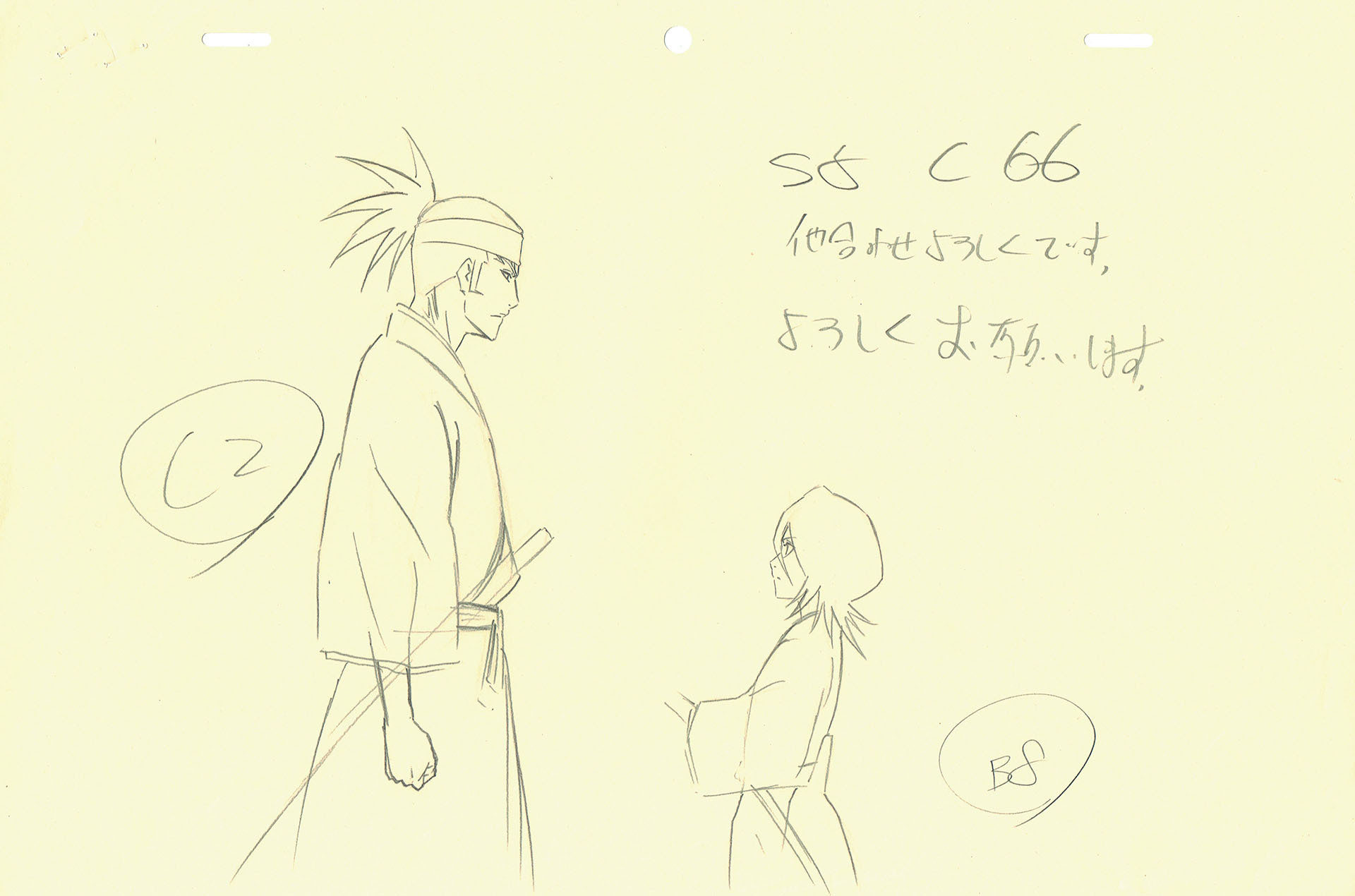 KUBO Tite - BLEACH — 4595 – Bleach – Renji et Rukia – Correction genga KUBO Tite - BLEACH — 4595 – Bleach – Renji et Rukia – Correction genga
